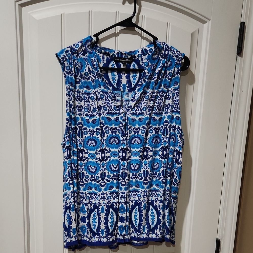 Ava Christine Blue Patterned Sleeveless Top